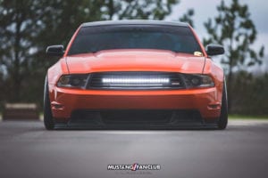 mustang fan club mustangfanclub @mustangfanclub 2011 11 mustang coyote 5.0L 5.0 wrapped bagged air suspension air lift performance rotiform wheels dillon shand RSE light bar s197 Saleen grill grille GT/CS gtcs front valence cervini 3m 1080 fiery orange