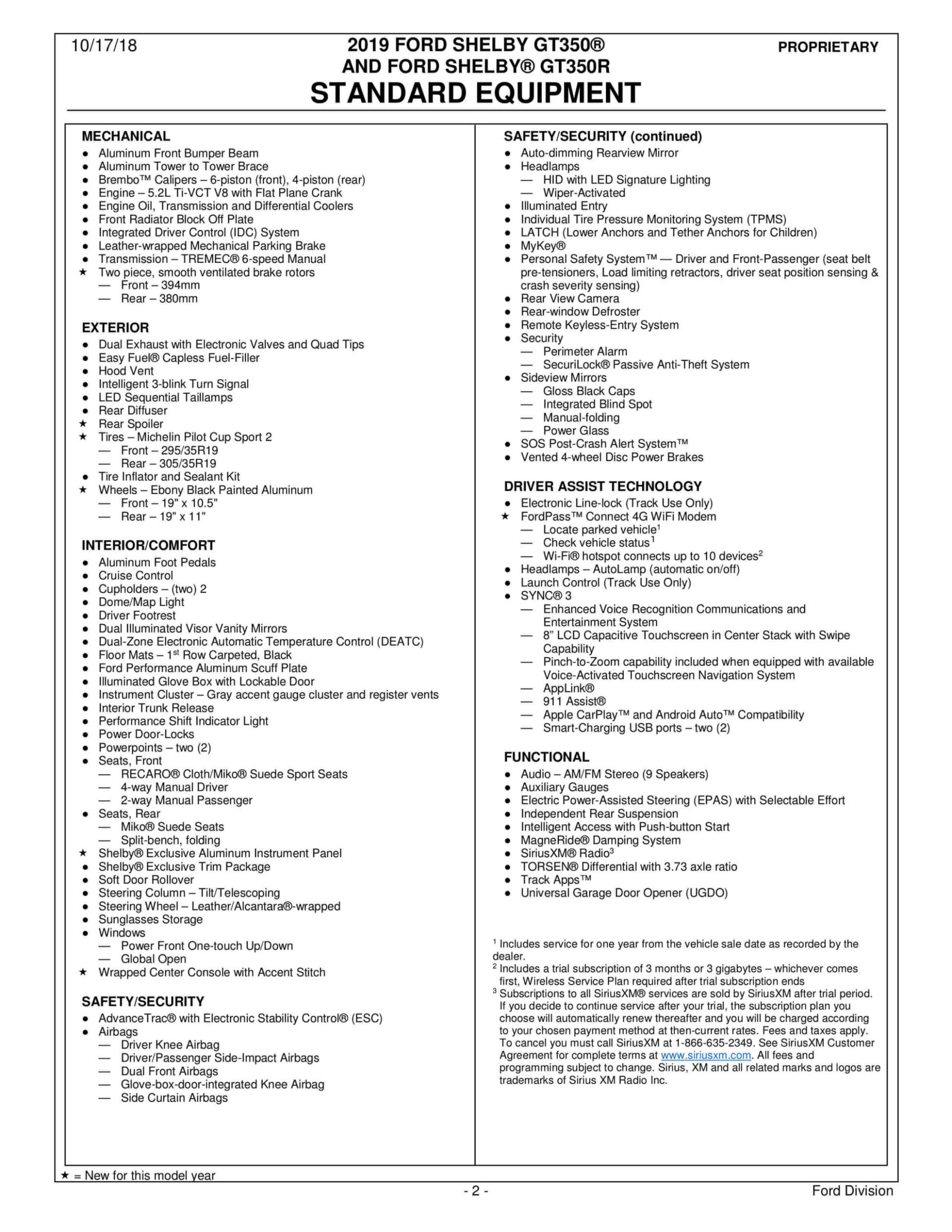 2019 Shelby GT350® & Shelby® GT350R Order Guide(Page 2) 2019 Shelby GT350 Order Guide
