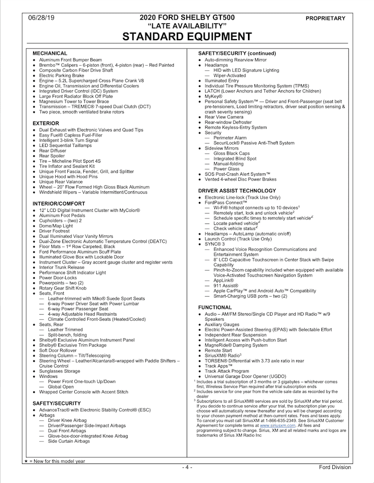 2020 Shelby GT500 order guide